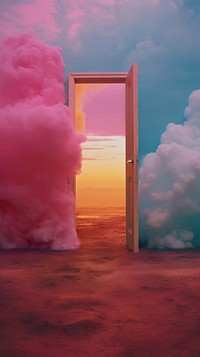 A open door pop up on the galaxy landscape red architecture. AI generated Image by rawpixel.