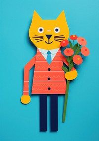 A cute cat holding a bunch of flowers art mammal craft. AI generated Image by rawpixel.