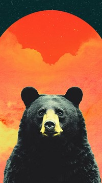 Minimal Collage Retro dreamy of bear wildlife mammal outdoors. AI generated Image by rawpixel.