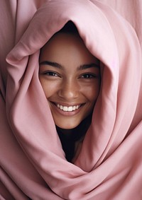 A smiling woman wrapped up in a blanket smile portrait adult. AI generated Image by rawpixel.