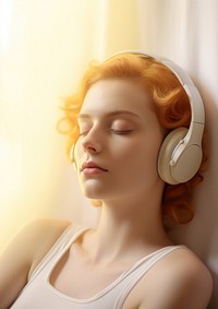 A relaxed woman listening to music with headphones portrait headset adult. 