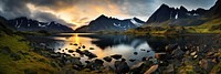 Lake and hoven mountain wilderness landscape panoramic. AI generated Image by rawpixel.