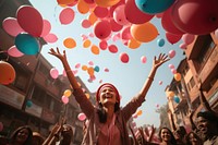 Nepalese woman celebrating balloon outdoors party. AI generated Image by rawpixel.