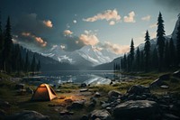 Outdoors landscape camping nature. AI generated Image by rawpixel.