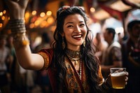 Bhutanese woman gorgeous celebrating party laughing smile. AI generated Image by rawpixel.