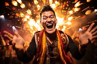 Bhutanese man gorgeous celebrating shouting laughing adult. AI generated Image by rawpixel.