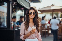 Pakistani woman gorgeous outdoors adult drink. AI generated Image by rawpixel.