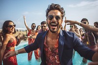 Pakistani man gorgeous party sunglasses laughing. AI generated Image by rawpixel.
