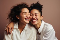 Asian sapphic laughing smile adult. 