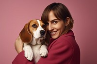 American woman hugging beagle pet portrait animal. AI generated Image by rawpixel.
