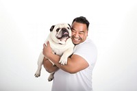 Asian middle age chubby man hugging bulldog pet portrait mammal. AI generated Image by rawpixel.