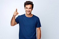 Pointing with his finger t-shirt portrait smile. AI generated Image by rawpixel.