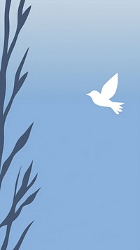 A bird and foliage flying white blue. AI generated Image by rawpixel.