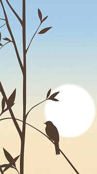 A bird and foliage with sunset silhouette sunlight outdoors. AI generated Image by rawpixel.