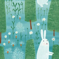 Bunny in bloom garden pattern backgrounds outdoors mammal. AI generated Image by rawpixel.