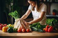 Grocery store takes fresh organic vegetables kitchen adult plant. AI generated Image by rawpixel.