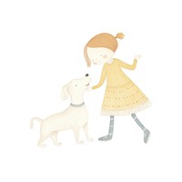 Girl character playing with dog drawing mammal animal. 