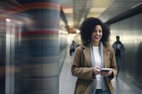 Woman smilling during video chat adult subway speed. AI generated Image by rawpixel.