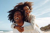 Black couple laughing beach adult. AI generated Image by rawpixel.