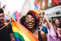 Black people in pride parade rainbow adult happy. AI generated Image by rawpixel.