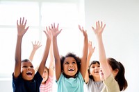 Students group giving high five child happy kid. AI generated Image by rawpixel.