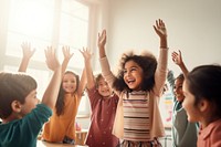 Students group giving high five together classroom child happy. AI generated Image by rawpixel.