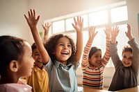 Students group giving high five together classroom child happy. AI generated Image by rawpixel.