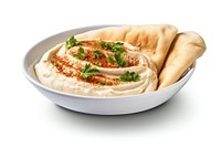 Hummus food bread white background. 