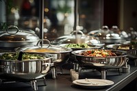 Buffet with containers with silverware plate food restaurant. AI generated Image by rawpixel.