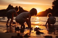 Children playing on the beach outdoors holiday sunset. AI generated Image by rawpixel.