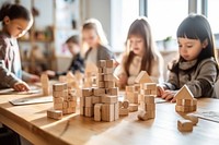 School students block child wood. AI generated Image by rawpixel.