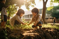 Cute children playing in the park outdoors togetherness agriculture. AI generated Image by rawpixel.