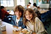 Young boy and girl lunch table photography. AI generated Image by rawpixel.