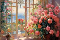 Rose painting flower window design