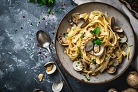 Pasta white wine sauce food plate dish. AI generated Image by rawpixel.
