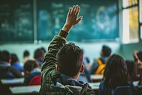 Back view of student raising his hand architecture classroom education. AI generated Image by rawpixel.