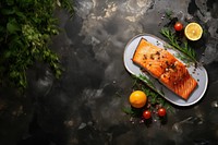 Salmon steak seafood plate table. AI generated Image by rawpixel.