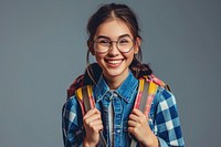 Cute young student girl laughing portrait glasses. AI generated Image by rawpixel.