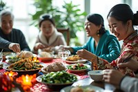 Asian chinese family having dinner party eating adult meal. AI generated Image by rawpixel.