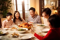 Asian chinese family having dinner party celebration supper lunch. 