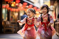 Little girls wearing a traditional chinese dress celebration festival child. AI generated Image by rawpixel.