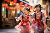 Little girls wearing a traditional chinese dress celebration festival child. 