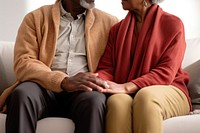 Black senior couples holding hands sweater love conversation. AI generated Image by rawpixel.