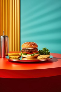 Hamburger set table food meal. AI generated Image by rawpixel.