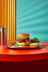 Hamburger set table food meal. AI generated Image by rawpixel.