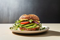 Bagel plate vegetable sandwich. AI generated Image by rawpixel.