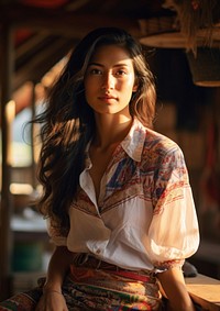 Laos woman wearing a 80s fashion style portrait blouse adult. AI generated Image by rawpixel.