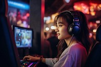 Asian Woman Gamer headphones adult woman. AI generated Image by rawpixel.