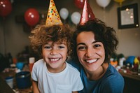 Young boy and mom portrait birthday balloon. AI generated Image by rawpixel.