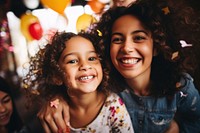 Young girl and mom laughing birthday portrait. AI generated Image by rawpixel.